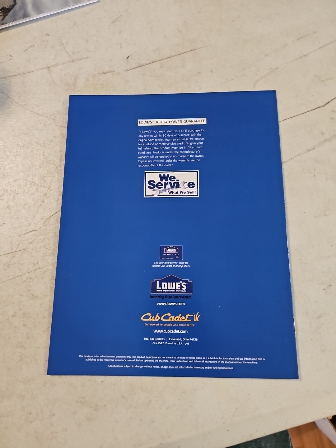 Lowe’s 2003 Cub Cadet Outdoor Power Equipment Catalog