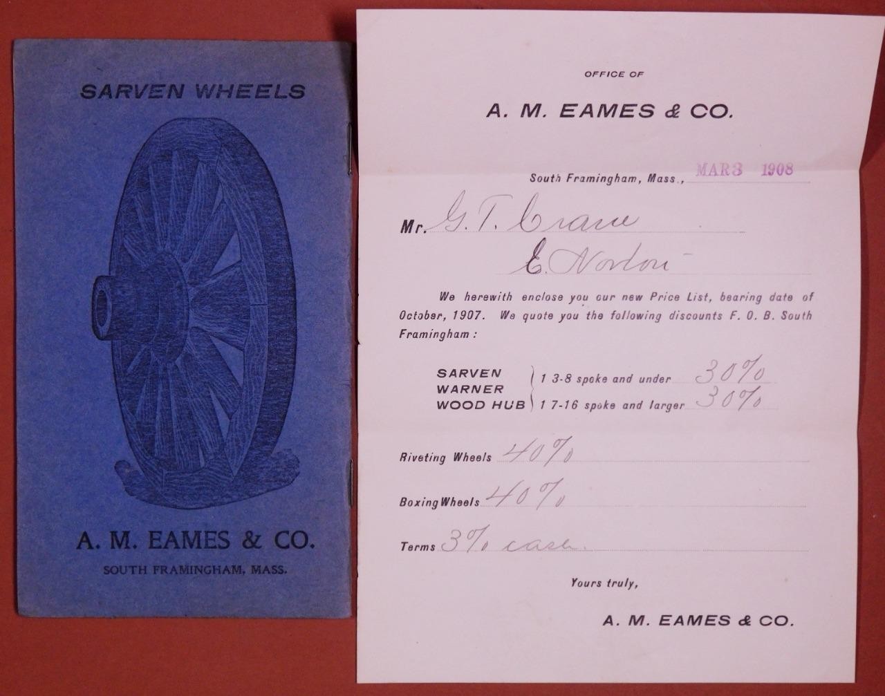 4 Early 1900’s A M Eames & Co Catalogs Carriage Wagon Cart Wheels S.Fram MA c345