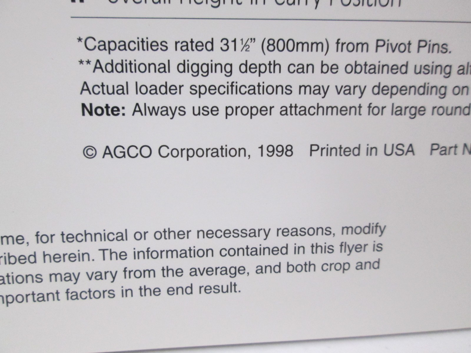 1998 AGCO Farmhand GL520 Loader Brochure Tractor Agriculture Farming Farm Hand