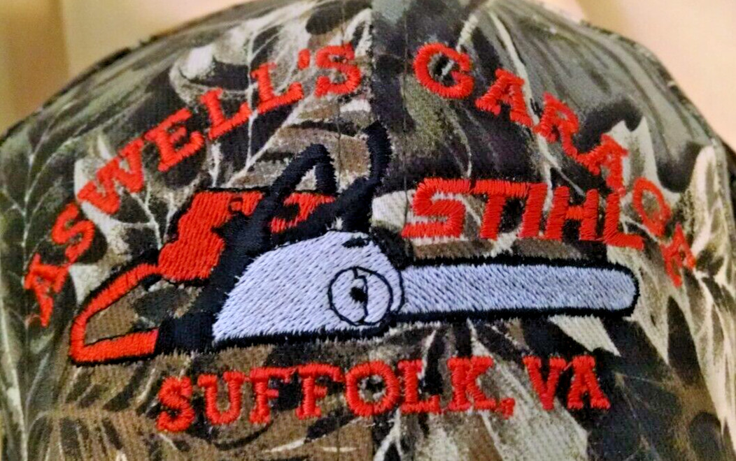 STIHL HAT ASWELL’S GARAGE SUFFOLK VA CAMO ORANGE NATUREWOODS DAYSTONE CHAIN SAW