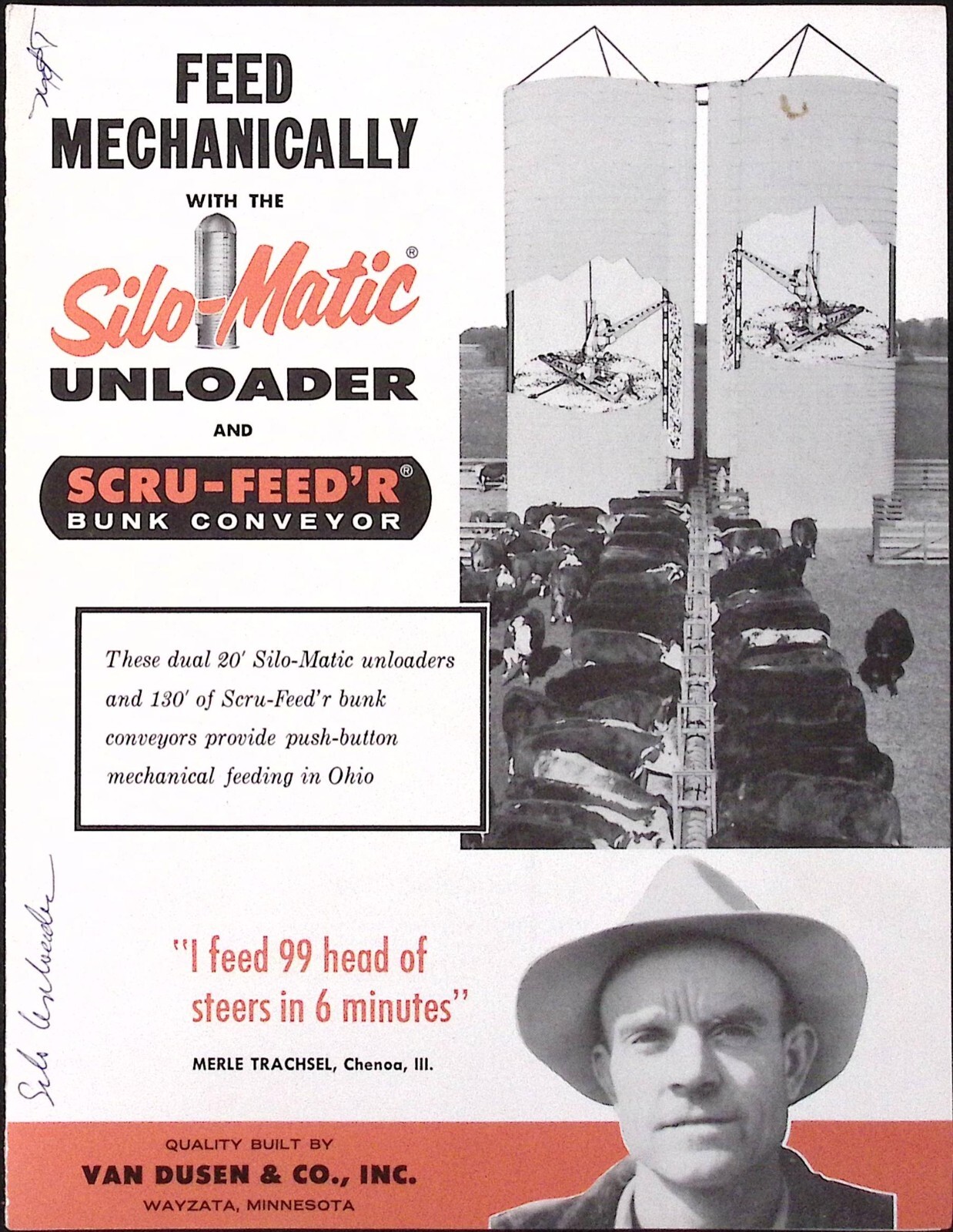 1950s Van Dusen & Co Silo Matic Unloader & Scru-Feed’r Bunk Conveyor Brochure