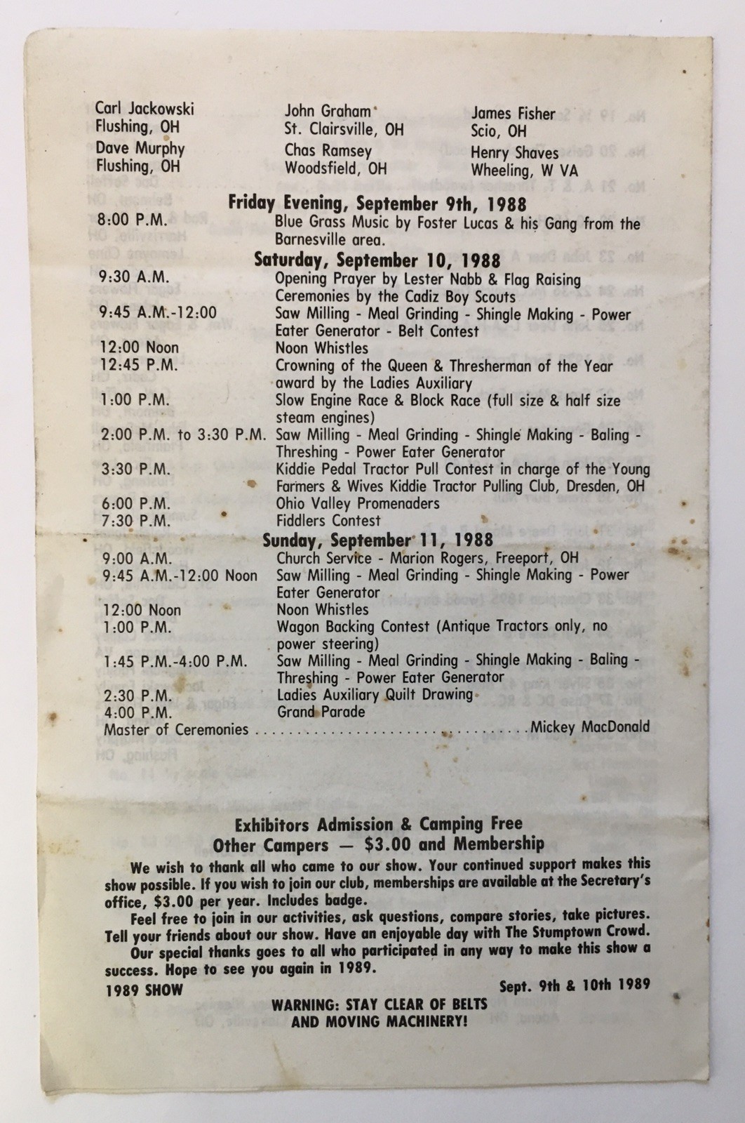 Stumptown Steam Threshers Association Annual Show Program 1988 Ohio Tractors
