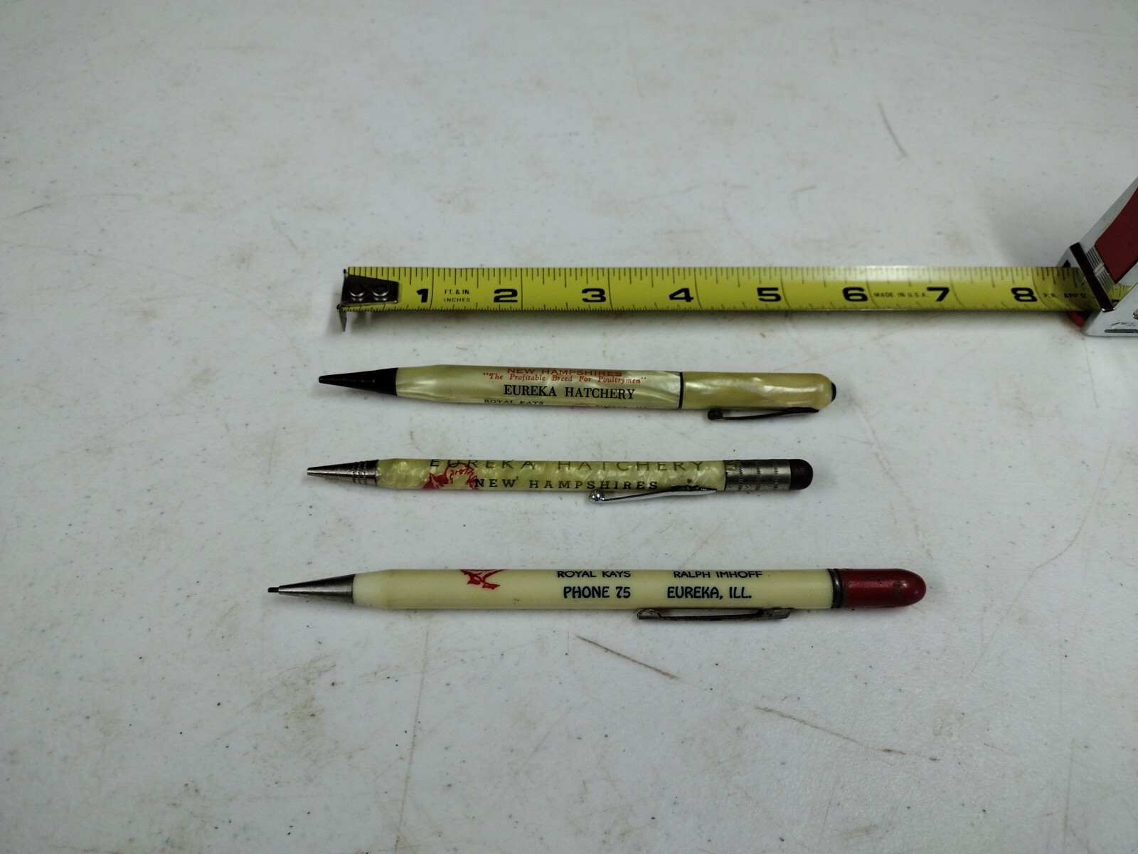 Vintage Lot Of 3 Eureka Illinois Hatchery Advertising Mechanical Pencils
