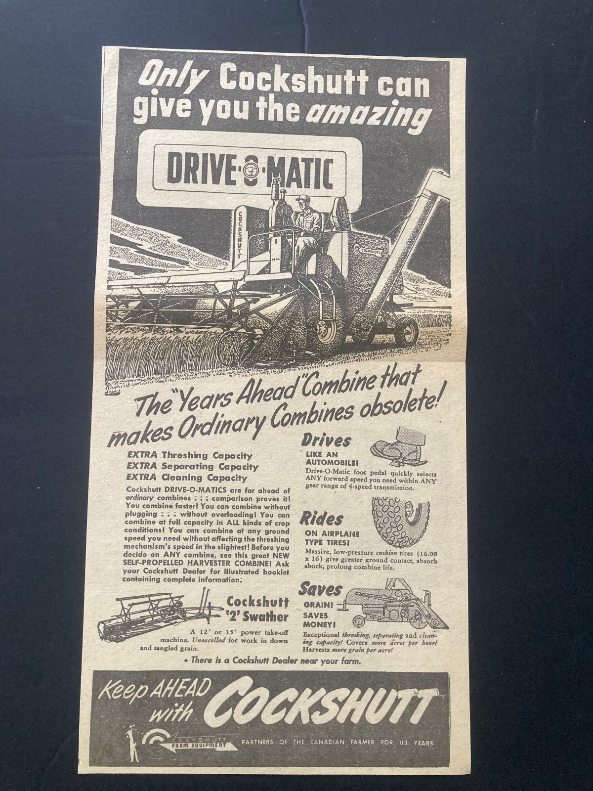 1952 CANADIAN COCKSHUTT TRACTOR AD CANADA DRIVE O MATIC COMBINE