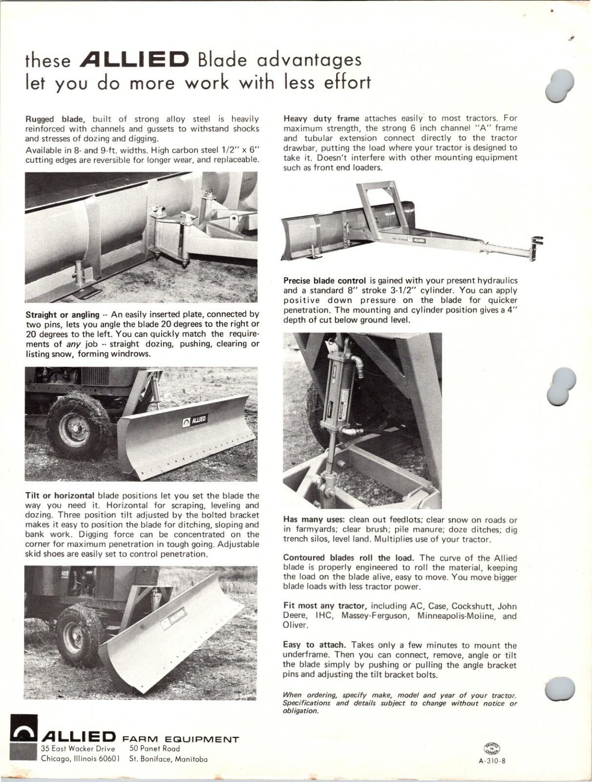 Vintage Allied Model S Dozer Blades Chicago Sales & Dealer Advertising Brochure