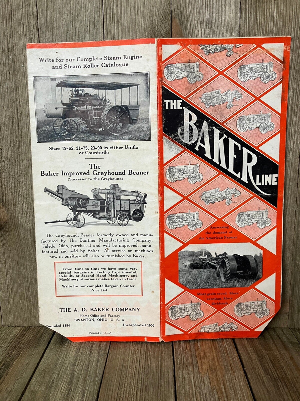 Vintage Advertisment Baker Line Agricultural Equipment Brochure