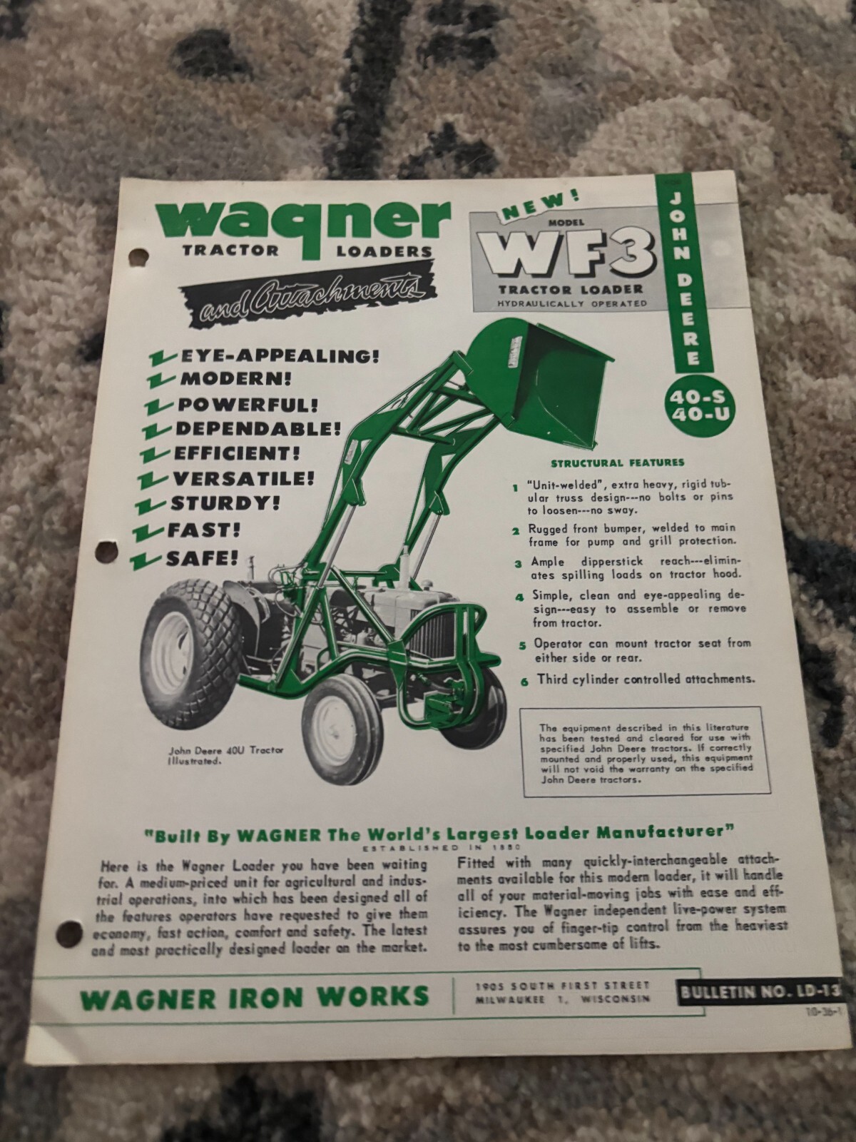 Wagner WF3 Loader For John Deere 40 Tractor Brochure FCCA25