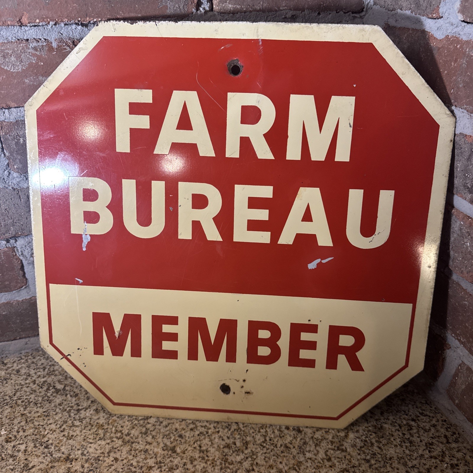 Vintage Farm Bureau & Stop Sign 15″ X 15″ Metal Sign Dekalb County Illinois