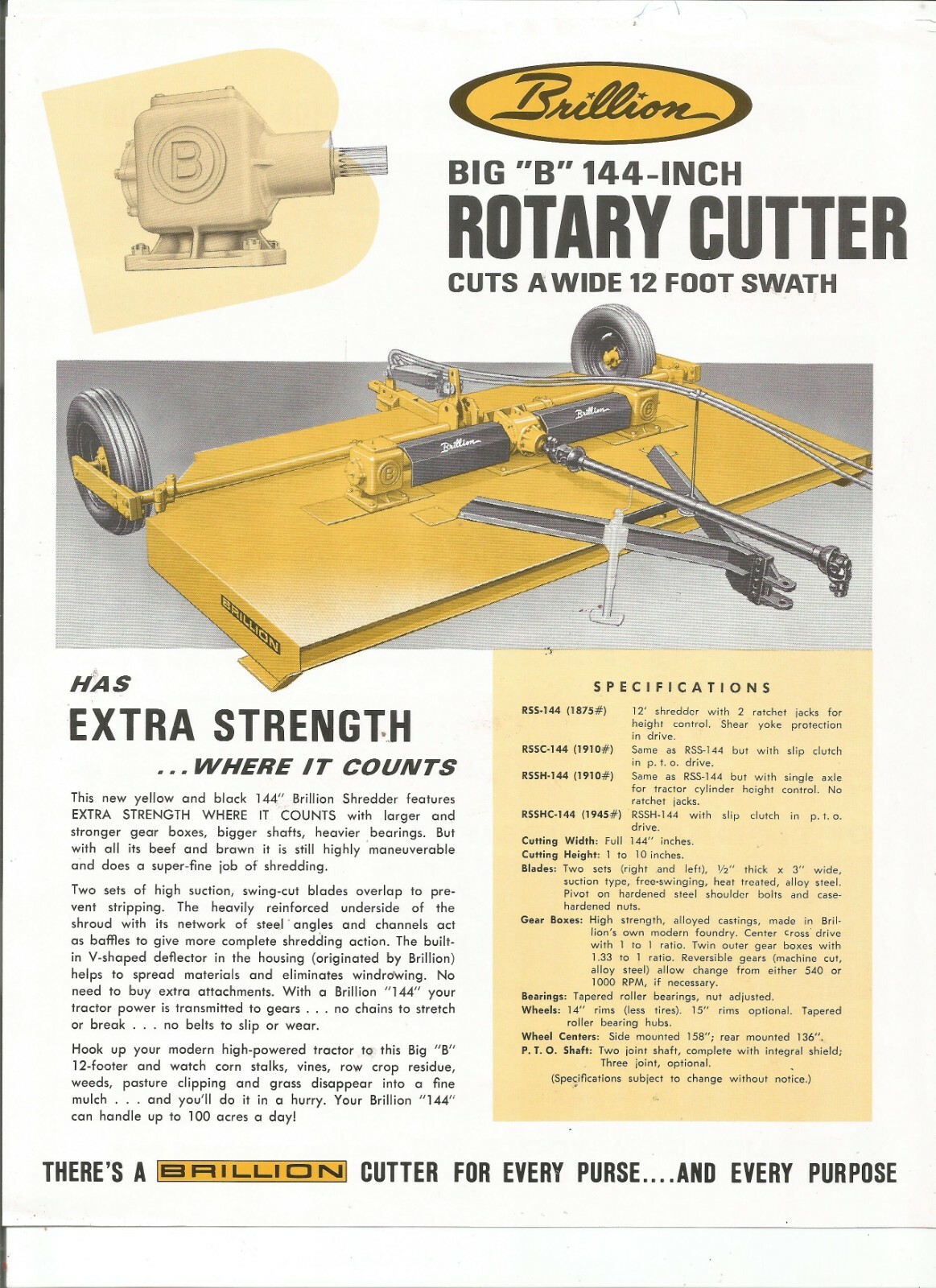 Original Brillion Big “B” 144-inch Rotary Cutter Sales Brochure Form Number 70-D