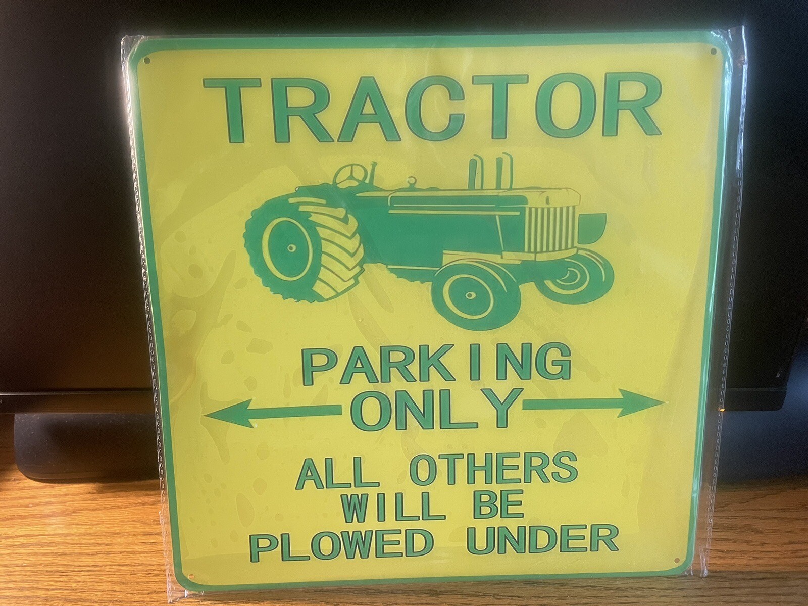 TRACTOR CROSSING & TRACTOR PARKING ONLY! FLANGED METAL SIGN NIP 12×12 FOR FARM
