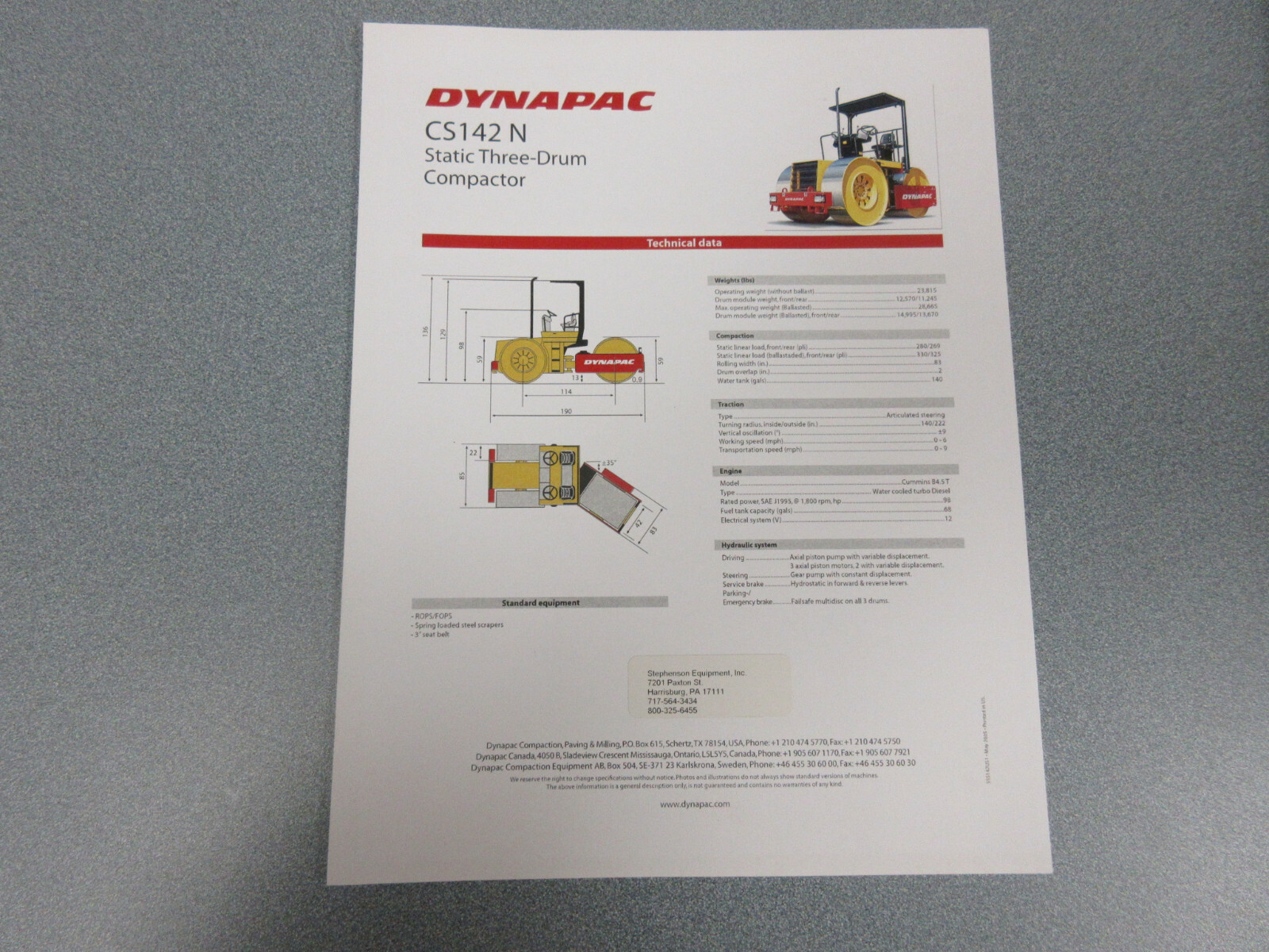 Dynapac CS142N Roller Compactor Brochure 1 Page