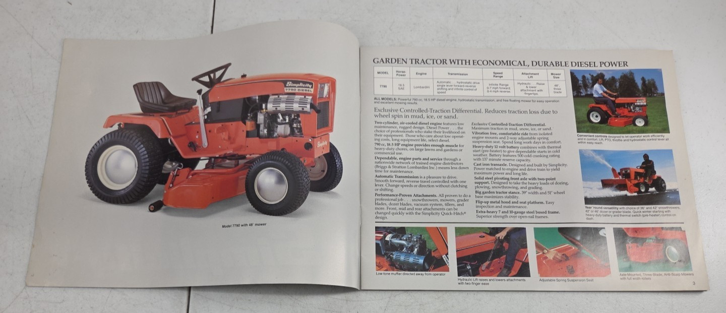 Vintage 1984 Simplicity Sales Brochure Garden Lawn Tractors Riding Mowers 840219