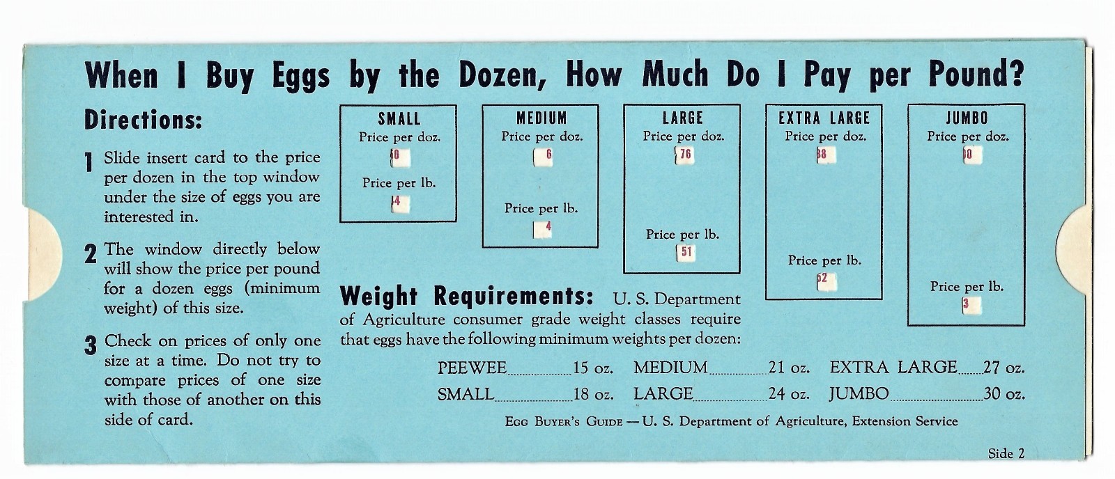 1940’s Slide Pricing Guide for Eggs from the US Department of Agriculture