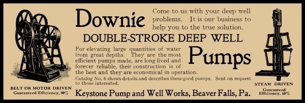 1909 Keystone Pump & Well Works Downie Pumps, Beaver Falls NEW Metal Sign: 6×18″