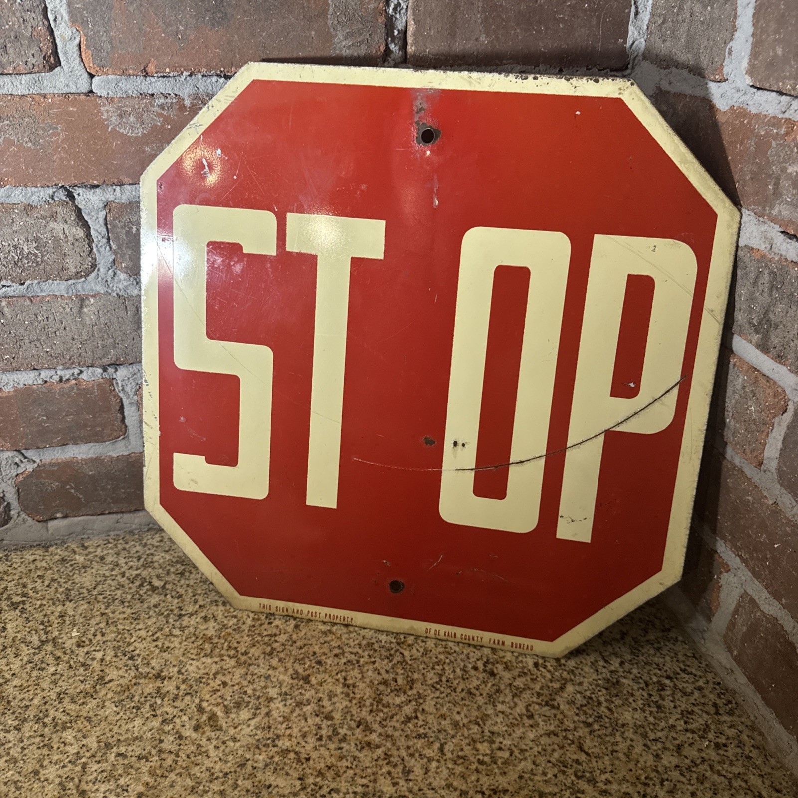 Vintage Farm Bureau & Stop Sign 15″ X 15″ Metal Sign Dekalb County Illinois