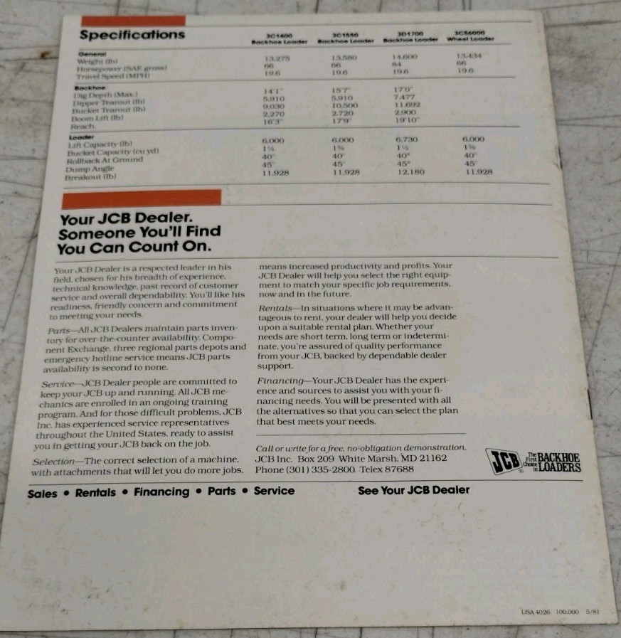1981 JCB 1000 Series Sales Brochure – 4026 100.000 May 1981