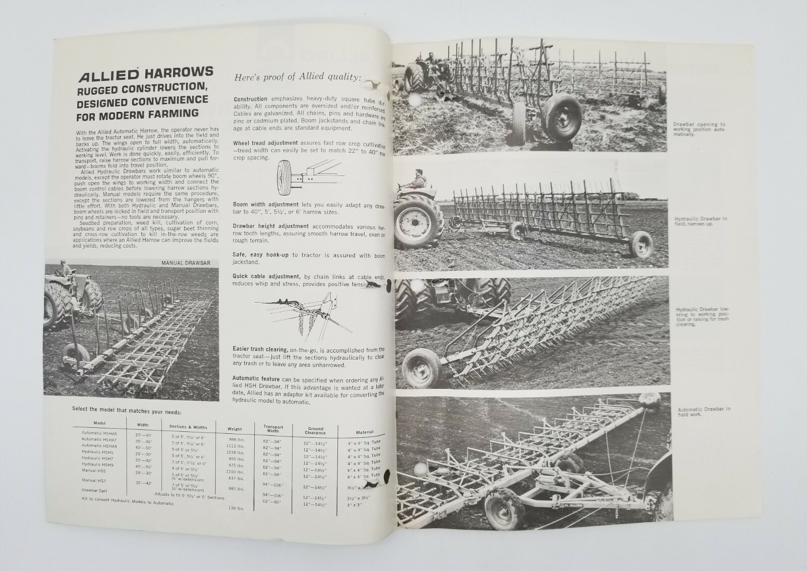 Vintage Allied Harrow Drawbars & Sections Sales & Dealer Advertising Brochure
