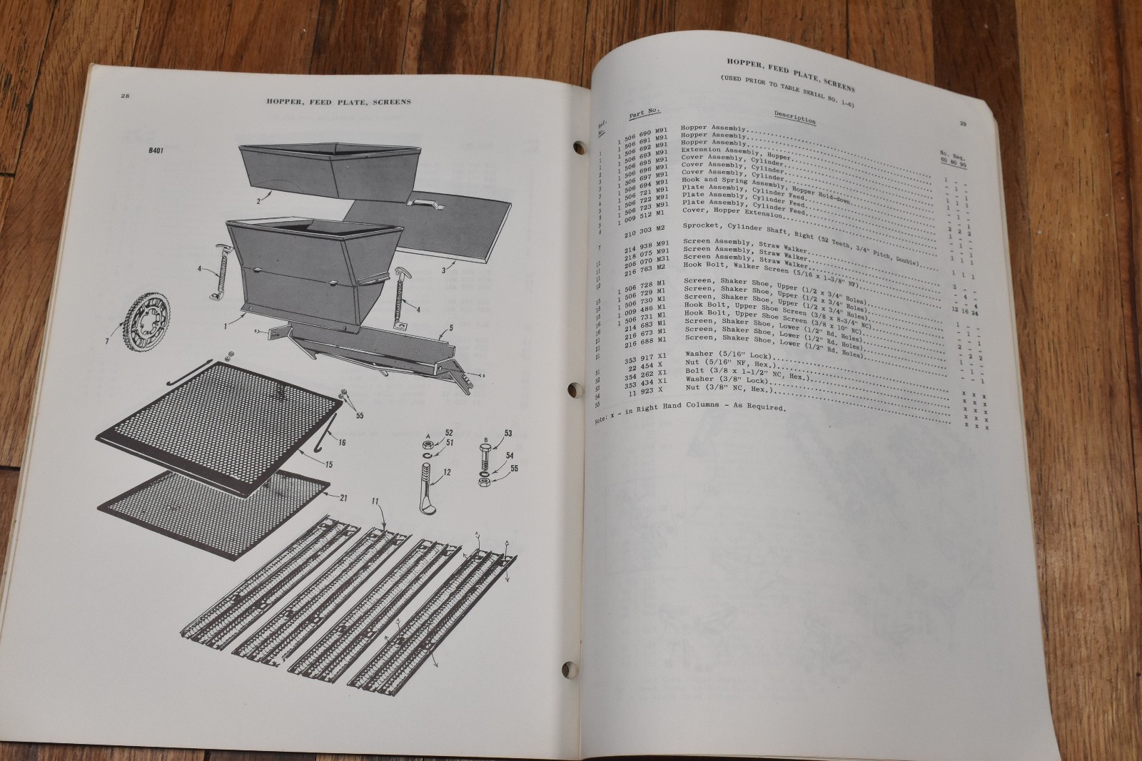 Vintage Massey Harris Corn Table 60 80 90 Combines Repair Parts List