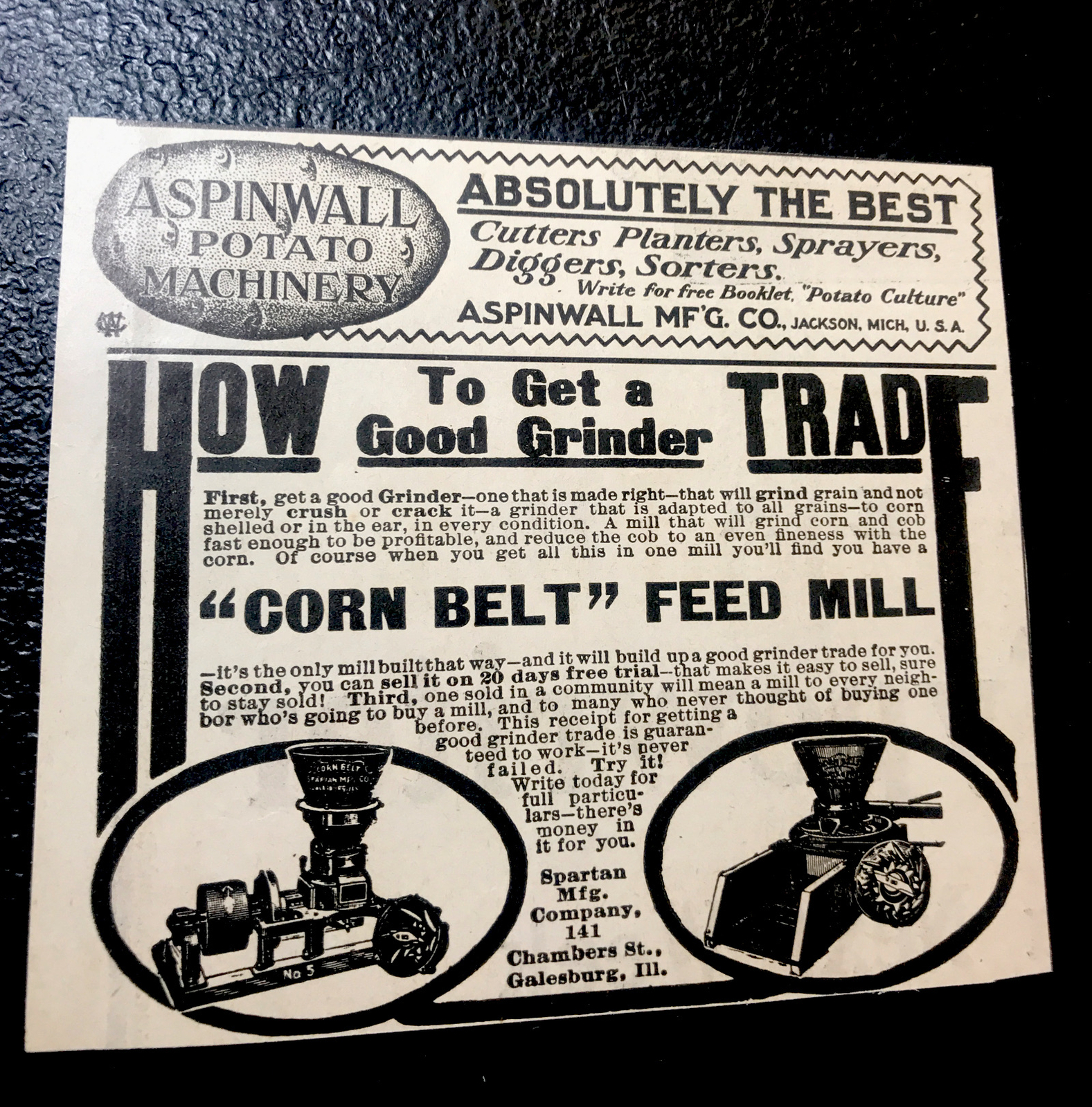 ORIGINAL 1907 Aspinwall Potato Machinery Farm Advertising – Jackson – Michigan