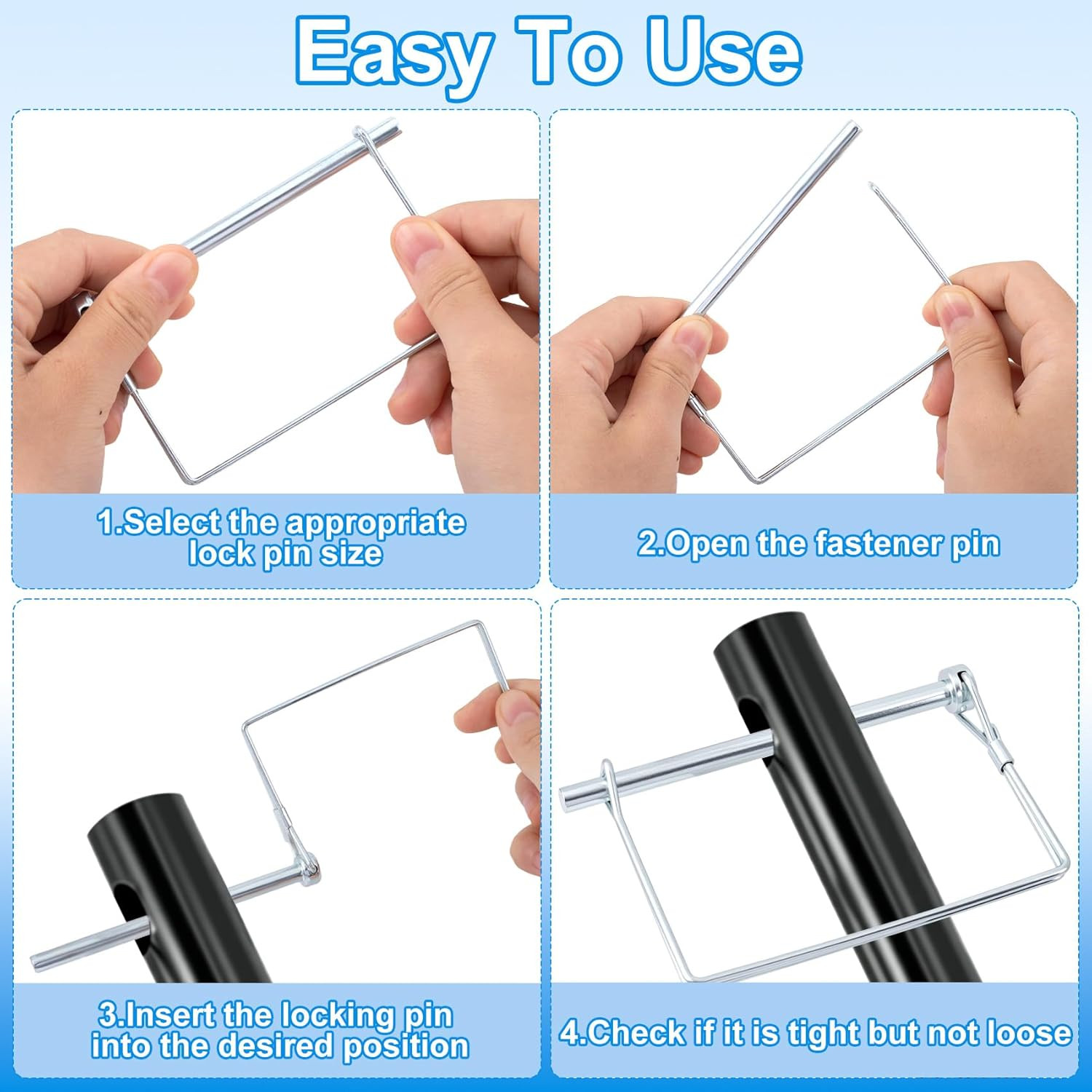 3pcs 1/4 x 4 Inch Trailer Hitch Pin, Heavy Duty Metal Trailer Coupler Pin, Carbo