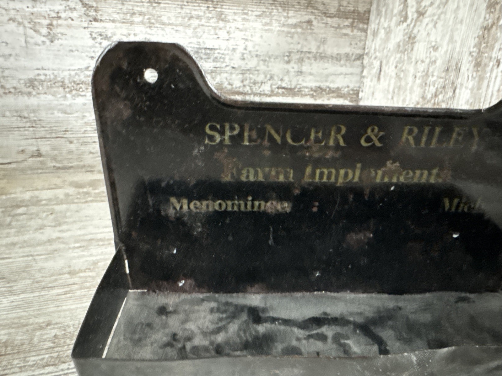 Tin Match Holder? Comb Holder? Spencer & Riley Farm Implements Menominee Mich