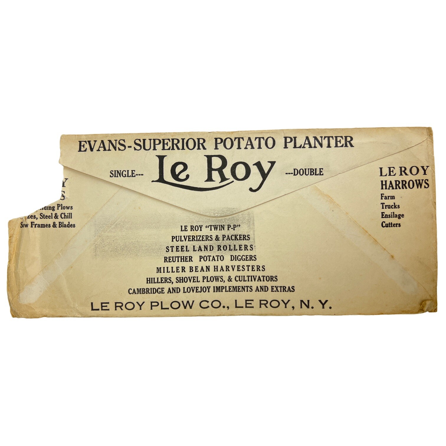 Le Roy Plow Co NY Advertising Cover Envelope POTATO PLANTER
