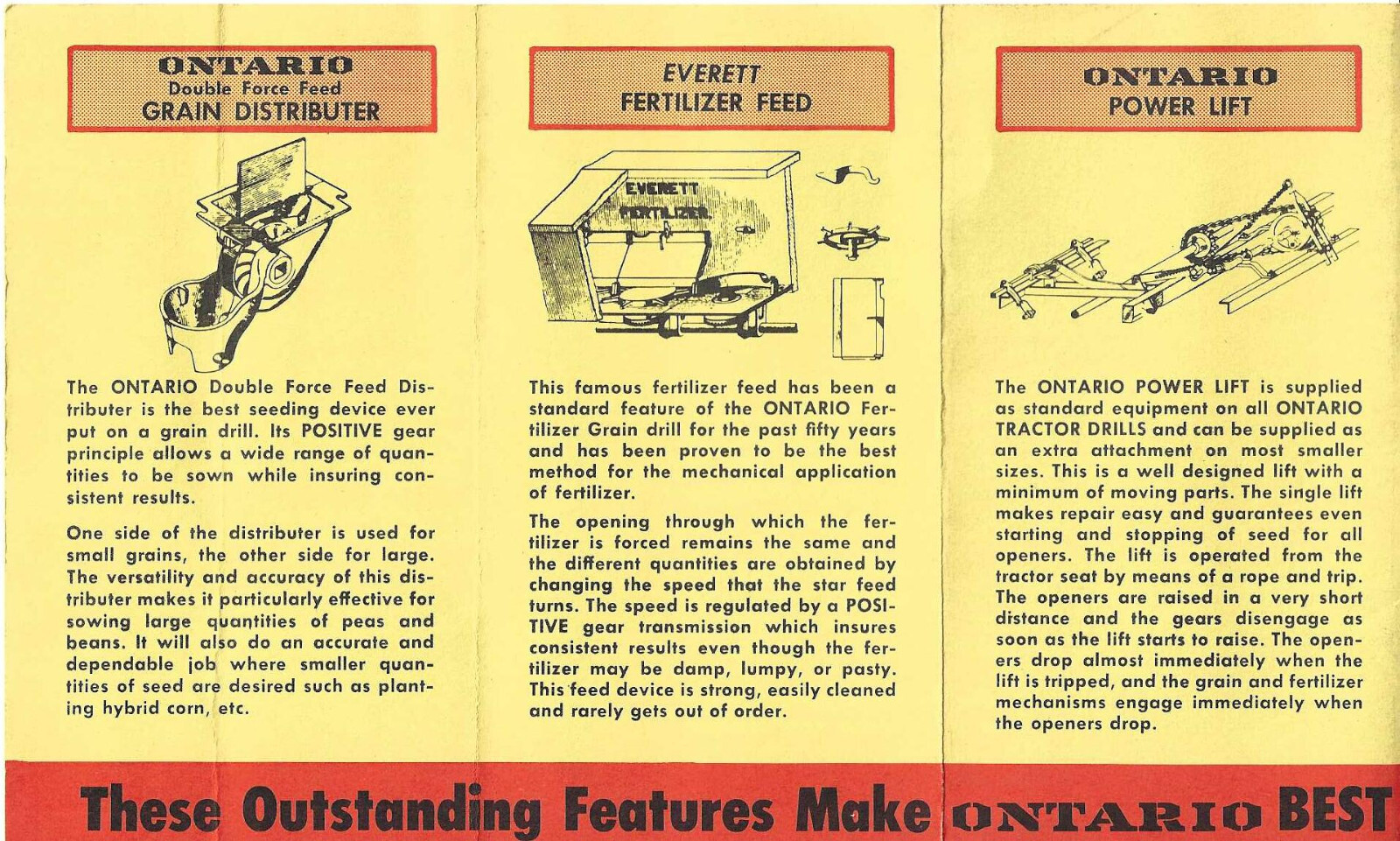 Vintage 50’s ONTARIO DRILL CO NY Brochures Adv flyers lot 2 Tractor Drills