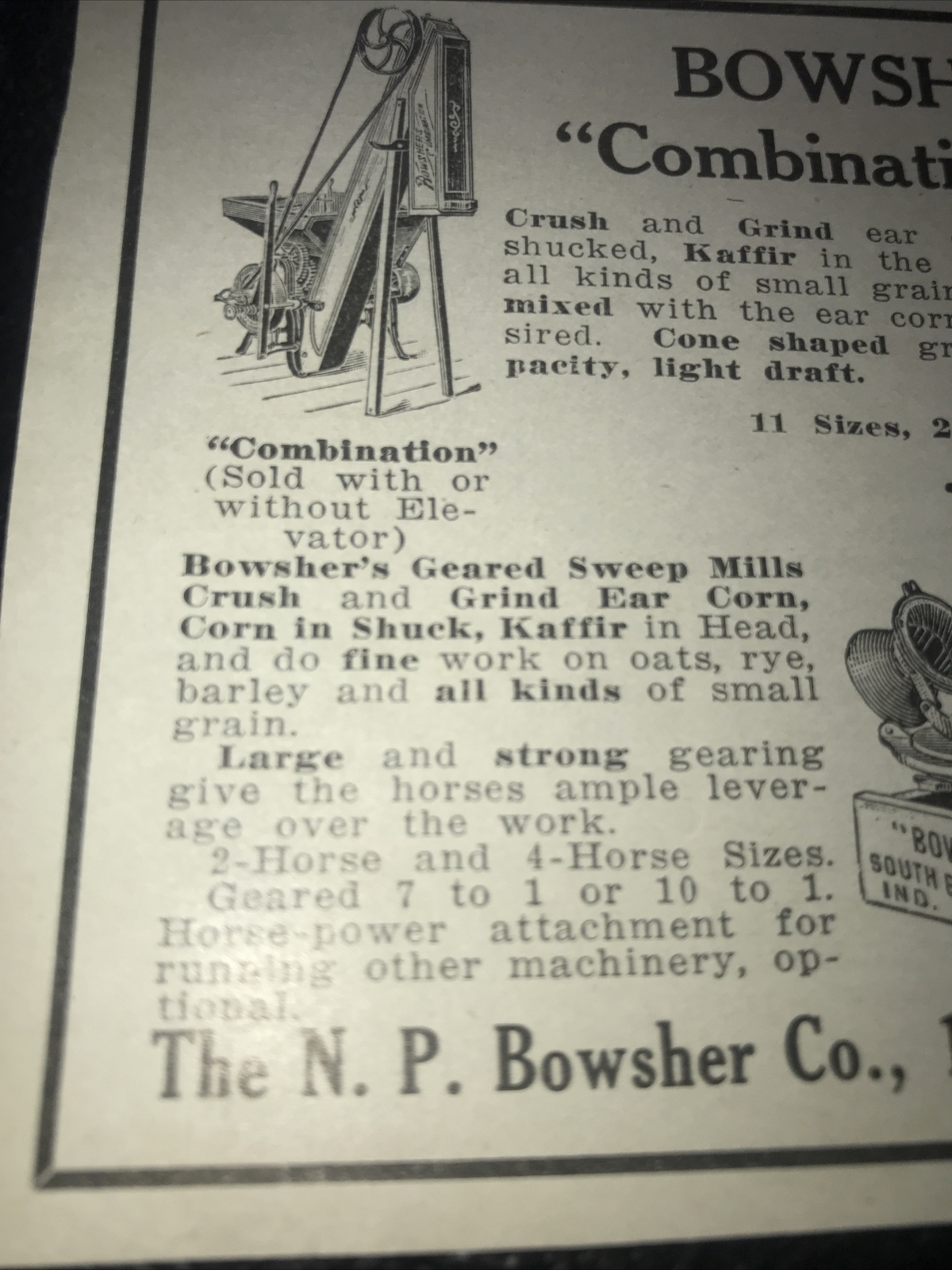 1916 Bowsher’s Combination Mills Farm Advertising – South Bend – Indiana