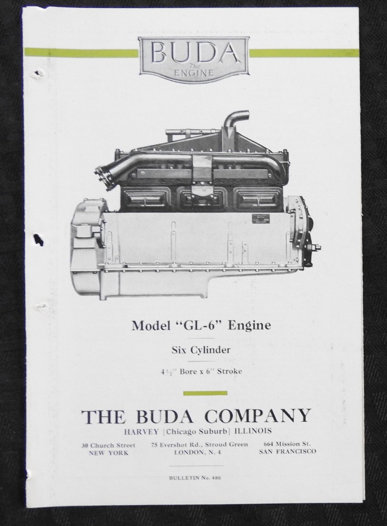 1924 “Buda Model GL-6 Gas Engines” Six Cylinder Engine Brochure RARE