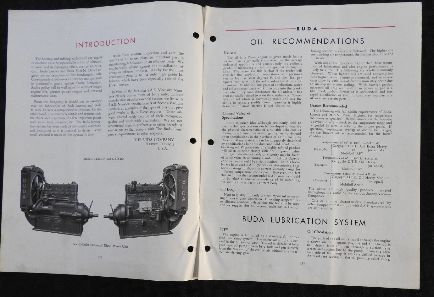 1928 Buda “Diesel Engines for Industrial Use” Lubrication Guide ORIGINAL!