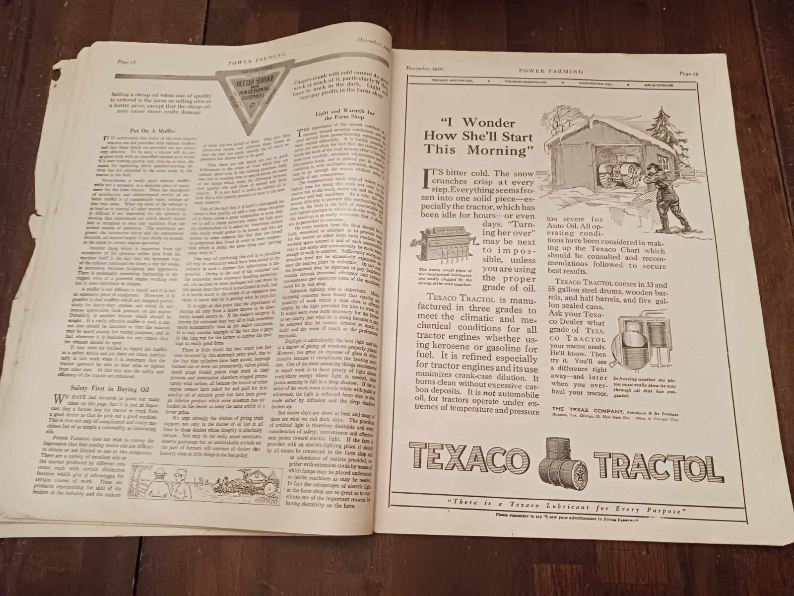 Vintage Magazine Power Farming December 1920 Holt Caterpillar Ad Photos Tractor