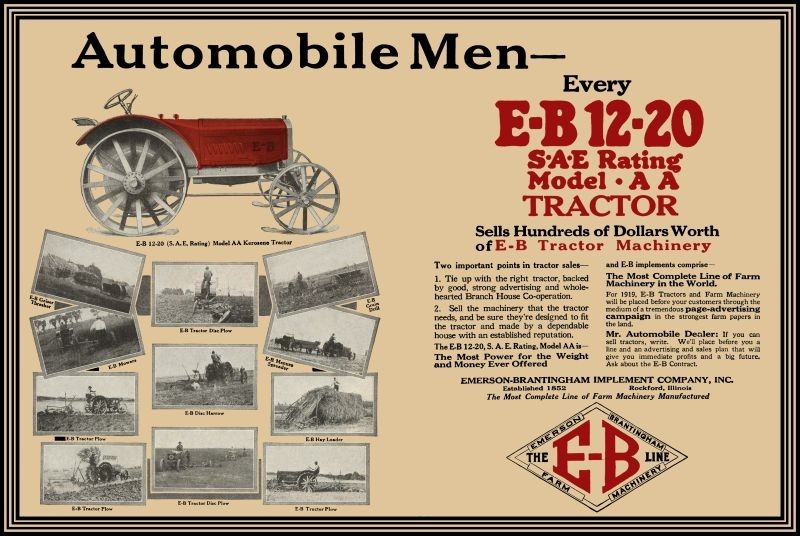 1919 Emerson Brantingham Model AA 12-20 Tractor NEW Sign: 24×36″ USA STEEL XL