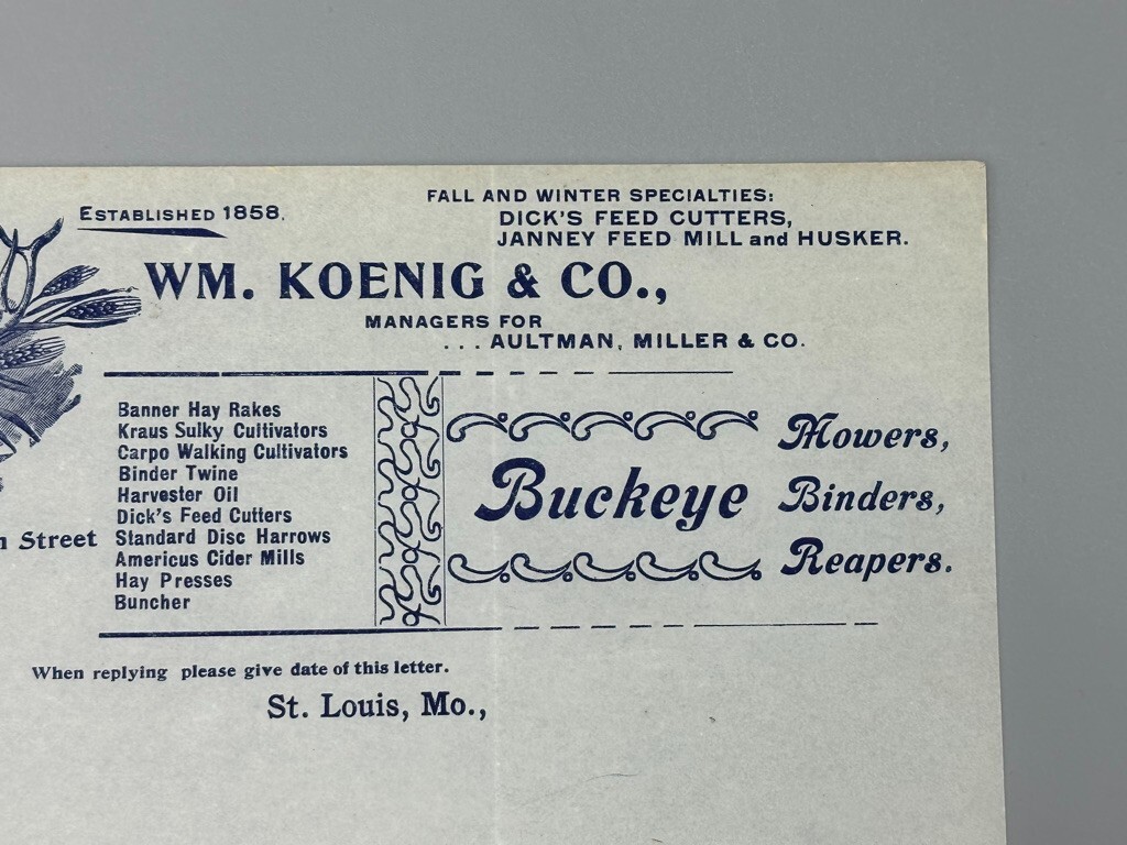 1902 Koenig BUCKEYE Antique FARM MACHINERY Advertising Letter ST LOUIS EXPO