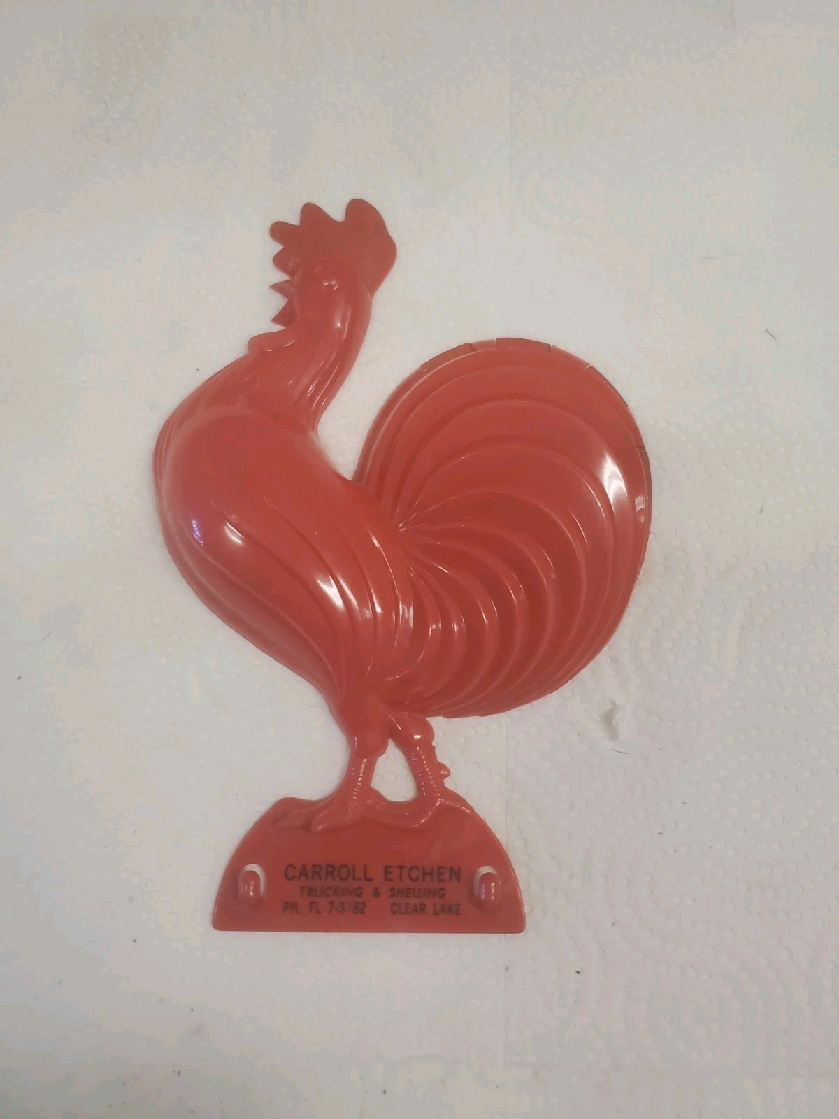 8″ Red Plastic Rooster Spoon Holder Carroll Etchen Trucking Clear Lake Iowa
