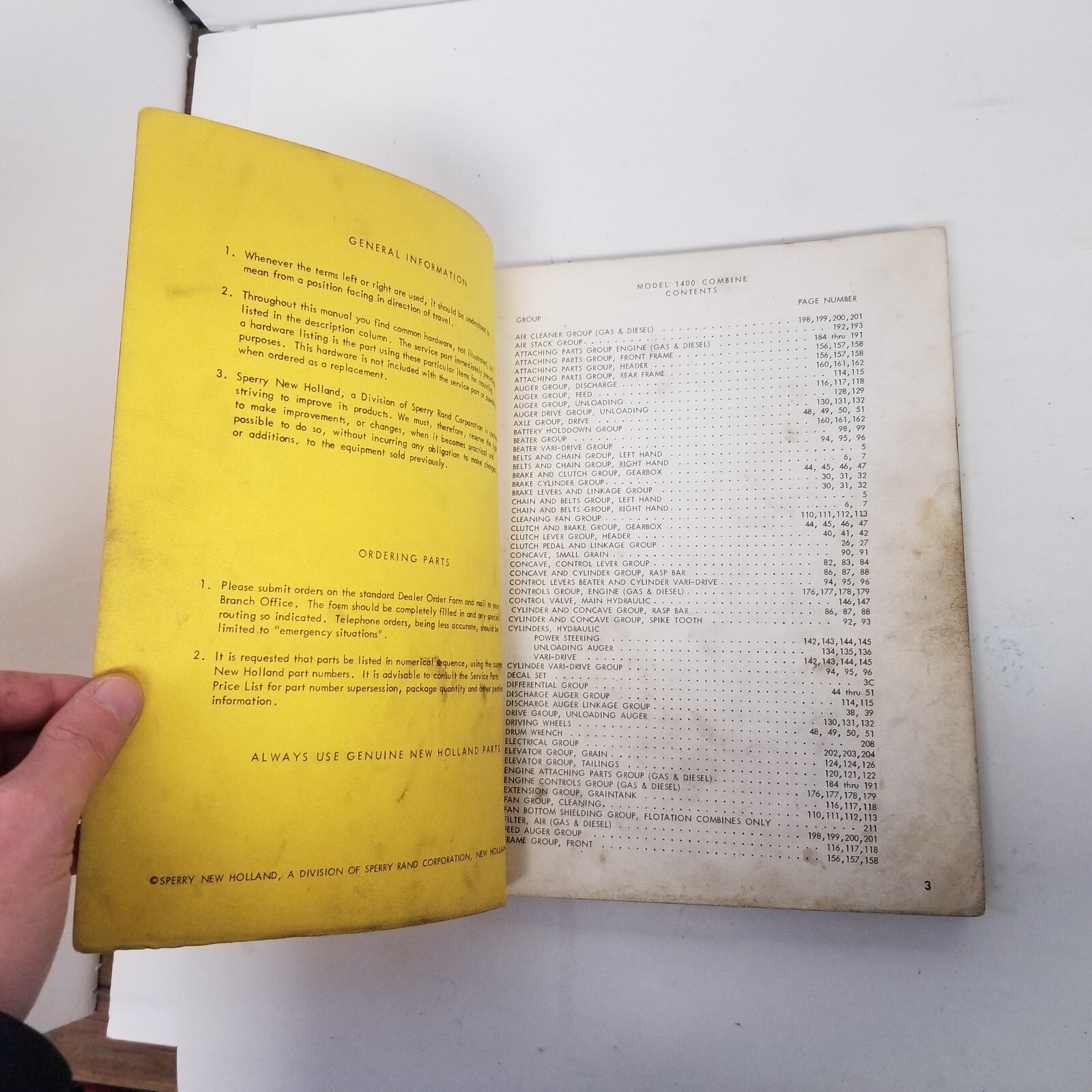 Sperry New Holland Model 1400 Combine Service Parts Catalog, Illustrated
