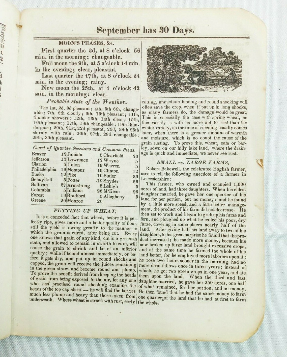Vintage 1870 John Bear Baer’s Agricultural Almanac Lancaster PA Antique Farmers