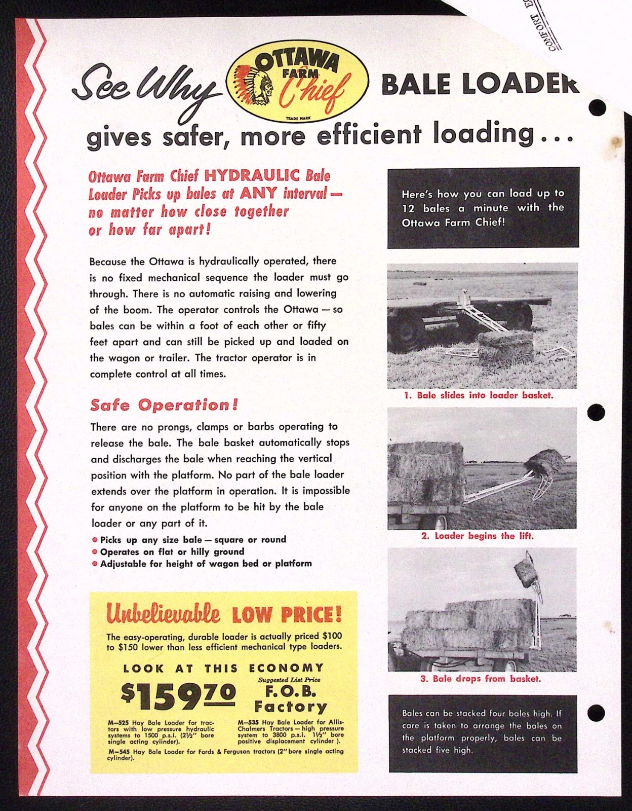 1950s Ottawa Farm Chief Hydraulic Bale Loader Dealer Brochure