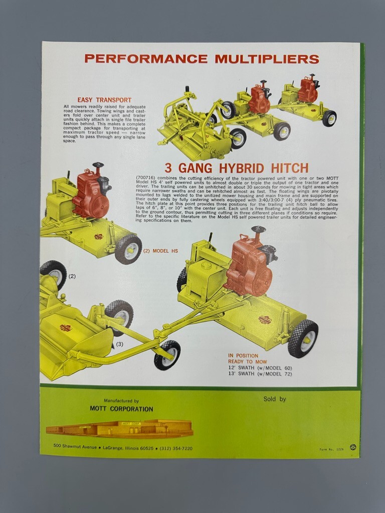 1970s MOTT Hammer Knife MOWERS 3 Point Hitch Farm Advertising Brochure