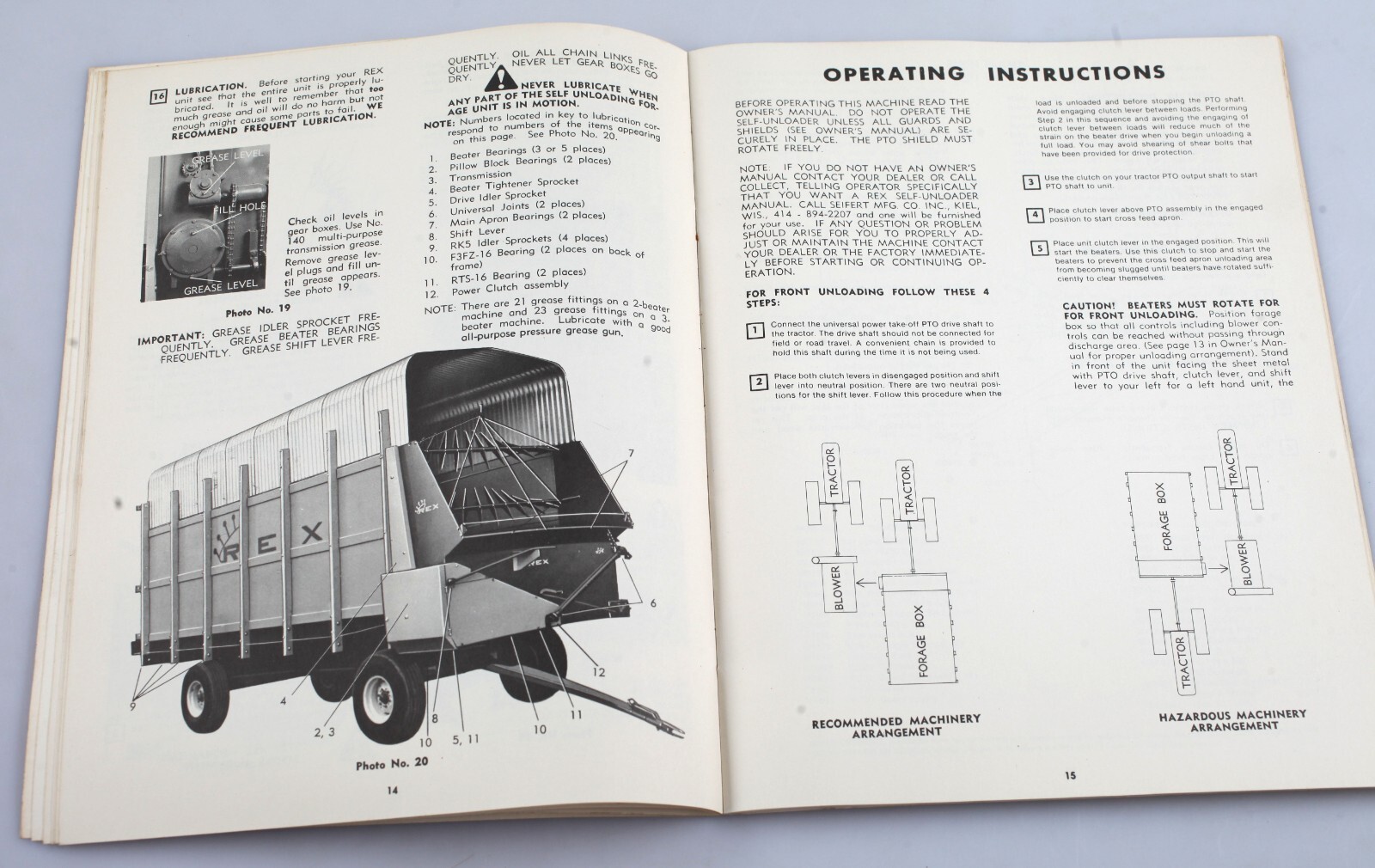Vintage 1970s Rex Forage Box Owners Manual Seifert Manufacturing Kiel Wisconsin