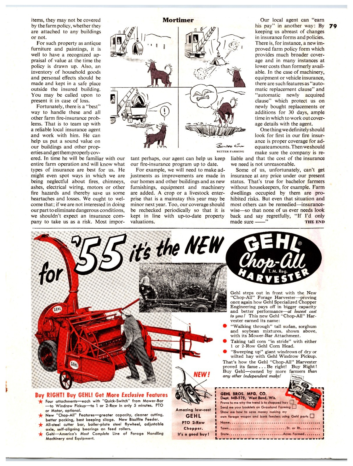 Original 1955 Gehl Chop-all Harvester – Original Print Advertisement (8in x 6in)