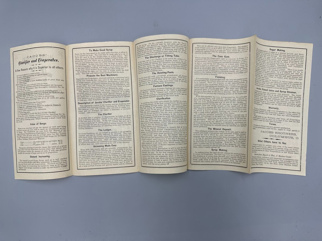 1876 JACOBS Bros SUGAR Cane EVAPORATOR Farm Advertising Antique COLUMBUS Ohio