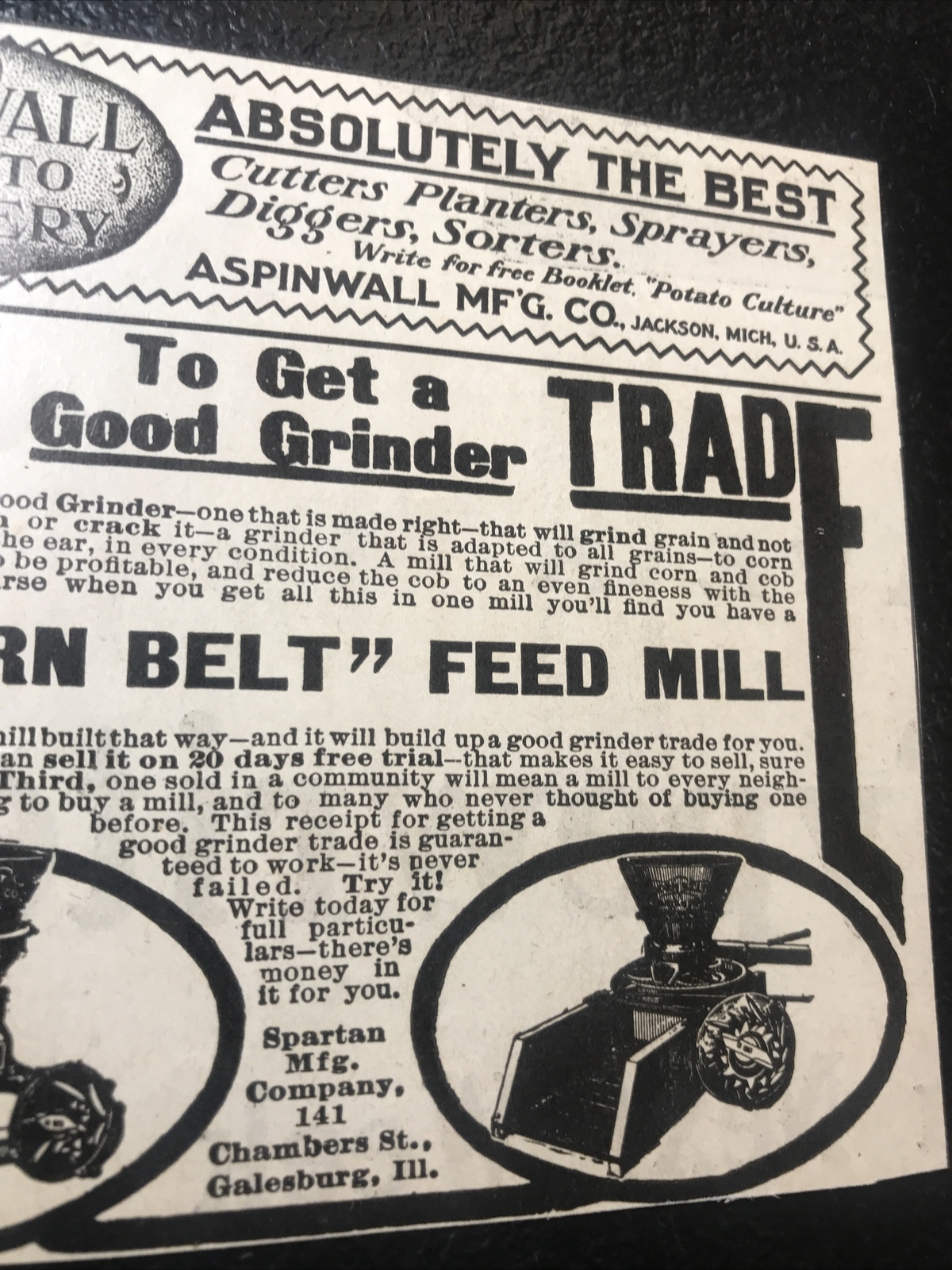 ORIGINAL 1907 Aspinwall Potato Machinery Farm Advertising – Jackson – Michigan