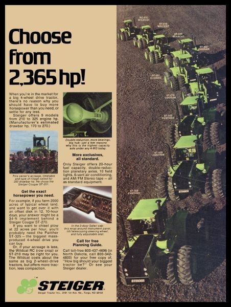 1977 Steiger Tractors, All Models Pictured NEW Sign: 24×30″ USA Steel XL Size