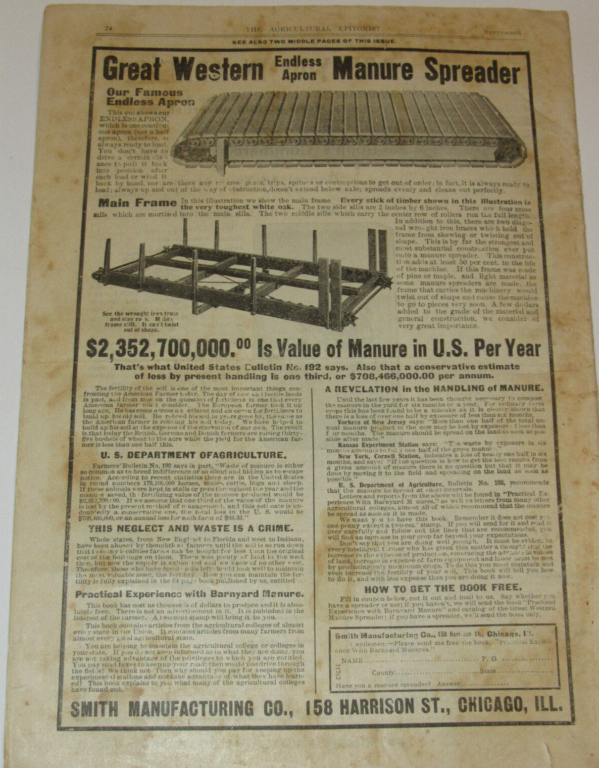 5 VTG 1906-07 ‘AGRICULTURAL EPITOMIST’ MAGAZINES! ONLY PAPER PRINTED ON A FARM!