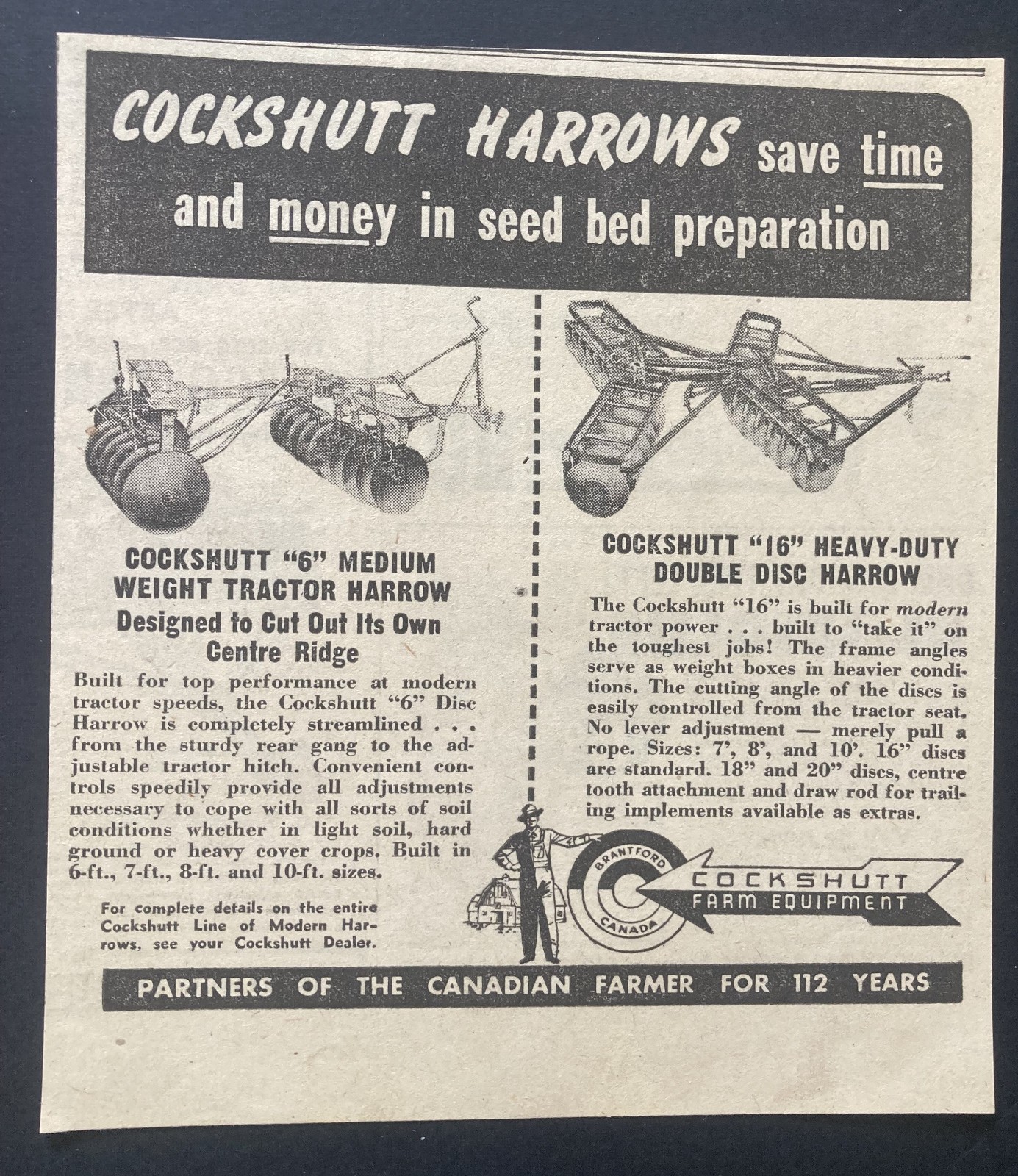 1951 CANADIAN COCKSHUTT TRACTOR AD CANADA MODEL6 16 DISC HARROW