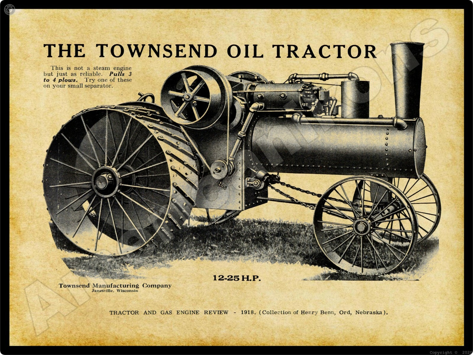 Townsend Oil Tractors New Metal Sign: 12-25 HP Model – Racine, Wisconsin