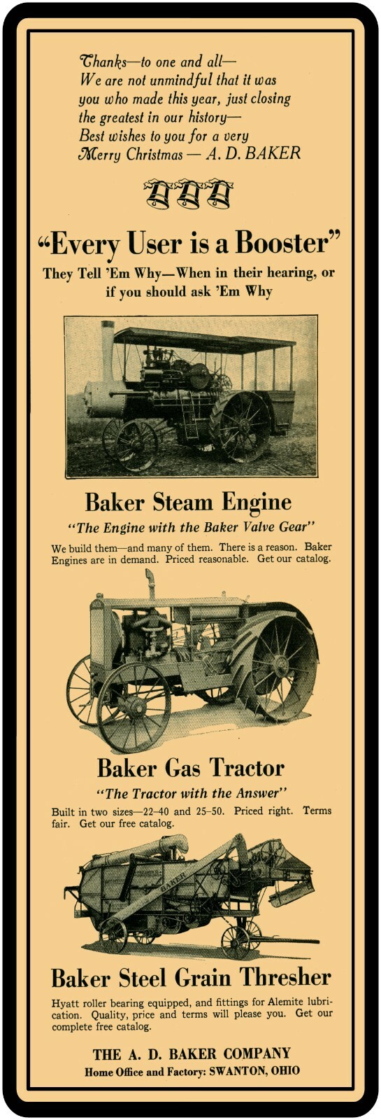 A.D. Baker Steam Tractors, Swanton Sign, 12″ x 36″ USA STEEL XL Size – 4 POUNDS