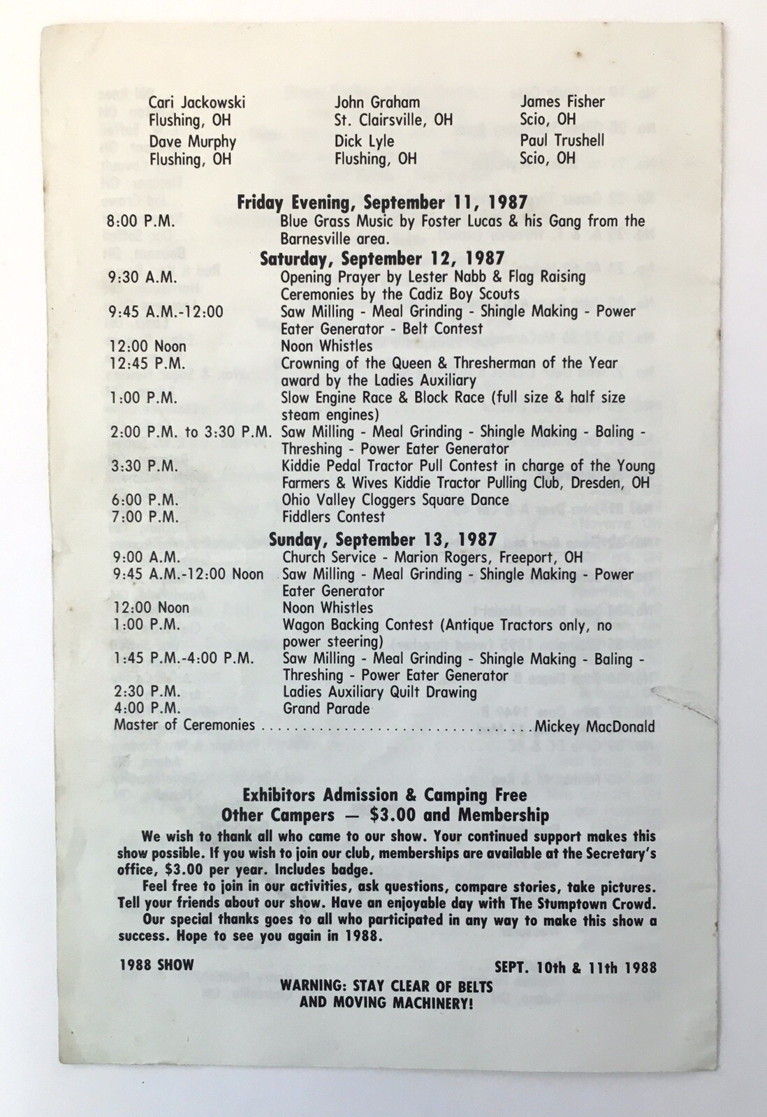 Stumptown Steam Threshers Association Annual Show Program 1987 Ohio Tractors