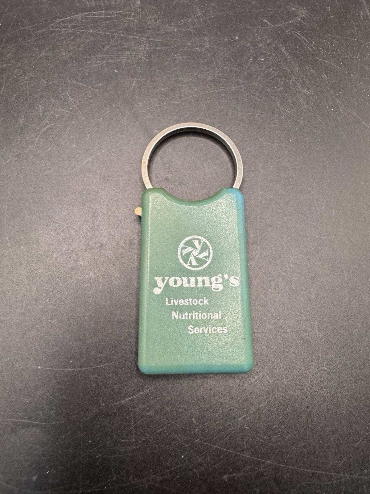 Vintage Action Line Holland Box Cutter Keychain Young’s Livestock Advertising