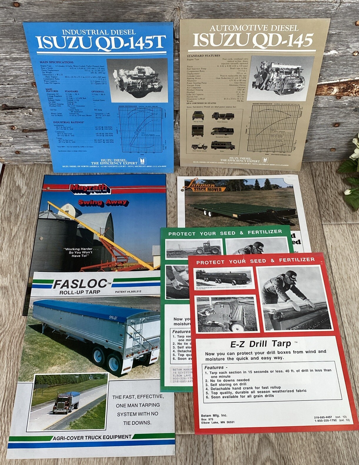 Farm Sales Brochure Lot 7 Paper Items Tarps, Auger, Trailer, Isuzu Diesel Motor